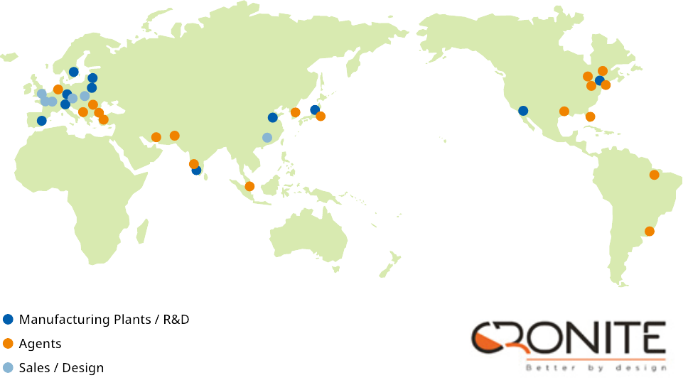 耐熱鋳鋼ジグの世界のリーディングカンパニーCRONITE社の世界各地にある製造拠点